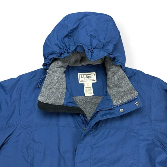 VTG LL Bean Men's Nylon Full Zip Insulated Hooded Jacket Blue Size Medium Blue‎